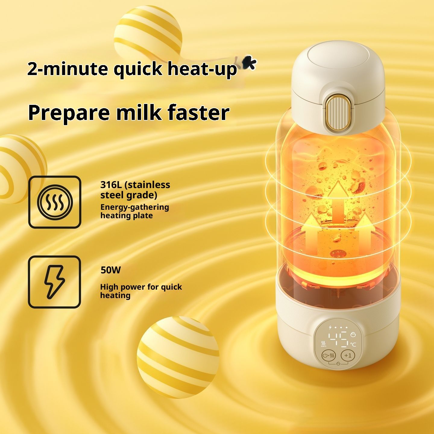 Portable Bottle Warmer for Travel, Fast Heating in for Breast Milk and Formula, with LED Display, Large Capacity, Baby Bottle Warmer with Temperature Control - Image 4