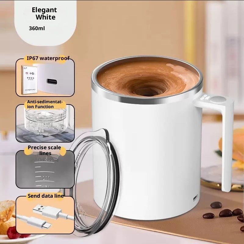 Self Stirring Coffee Mug 12.2 oz, Electric Mixing Cup with Magnetic Stirrer & Anti-Sedimentation, Rechargeable Travel Mug for Coffee, Milk, Hot Cocoa (White) - Image 1