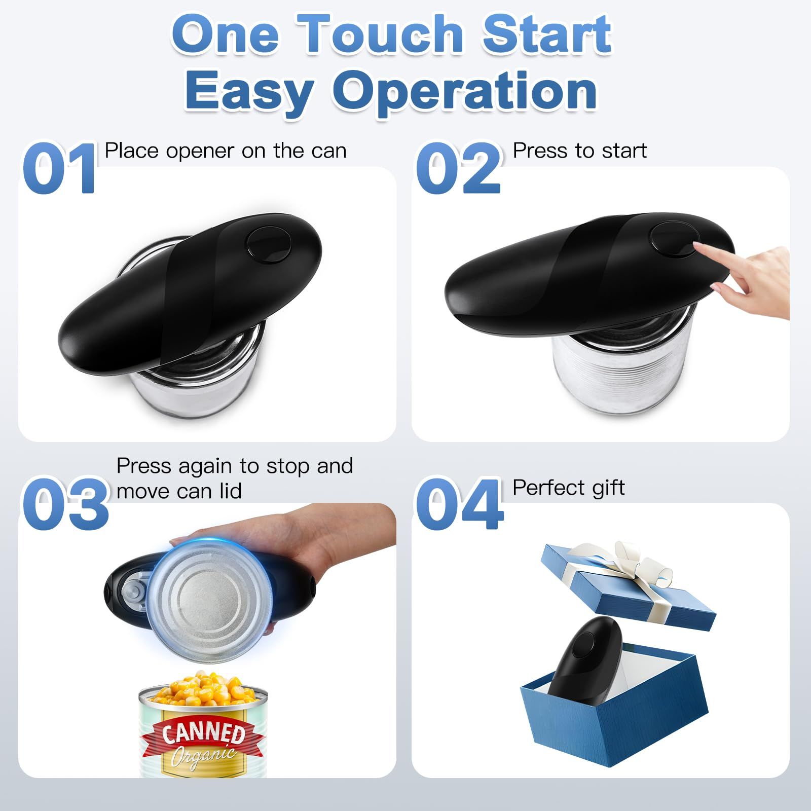 Auto Electric Can Opener: Open Your Cans with A Simple Press of Button - Automatic, Hands Free, Smooth Edge, Food-Safe, Battery Operated, Black（15.9*6.4*6.4cm)（Need to bring your own battery） - Image 4