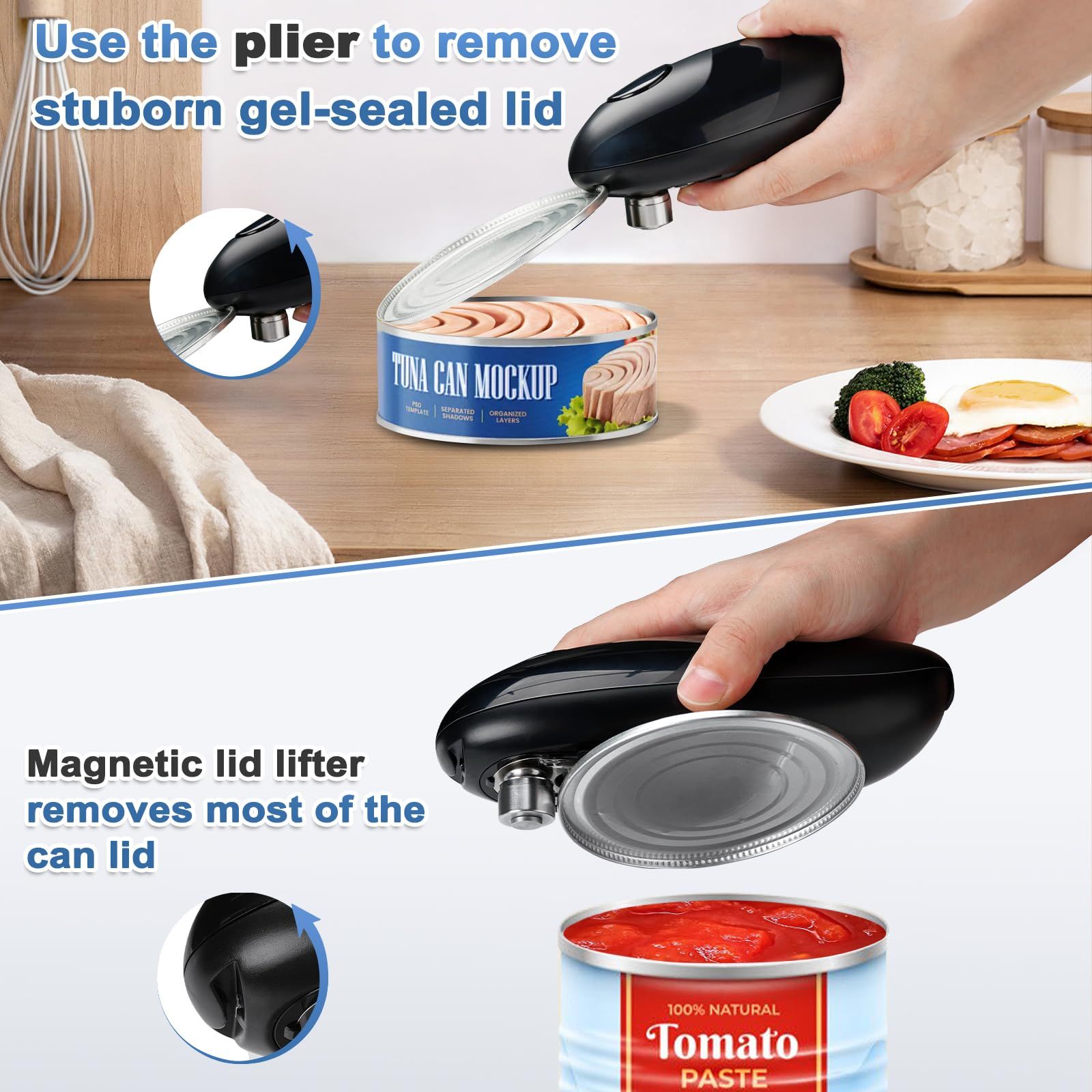 Auto Electric Can Opener: Open Your Cans with A Simple Press of Button - Automatic, Hands Free, Smooth Edge, Food-Safe, Battery Operated, Black（15.9*6.4*6.4cm)（Need to bring your own battery） - Image 5