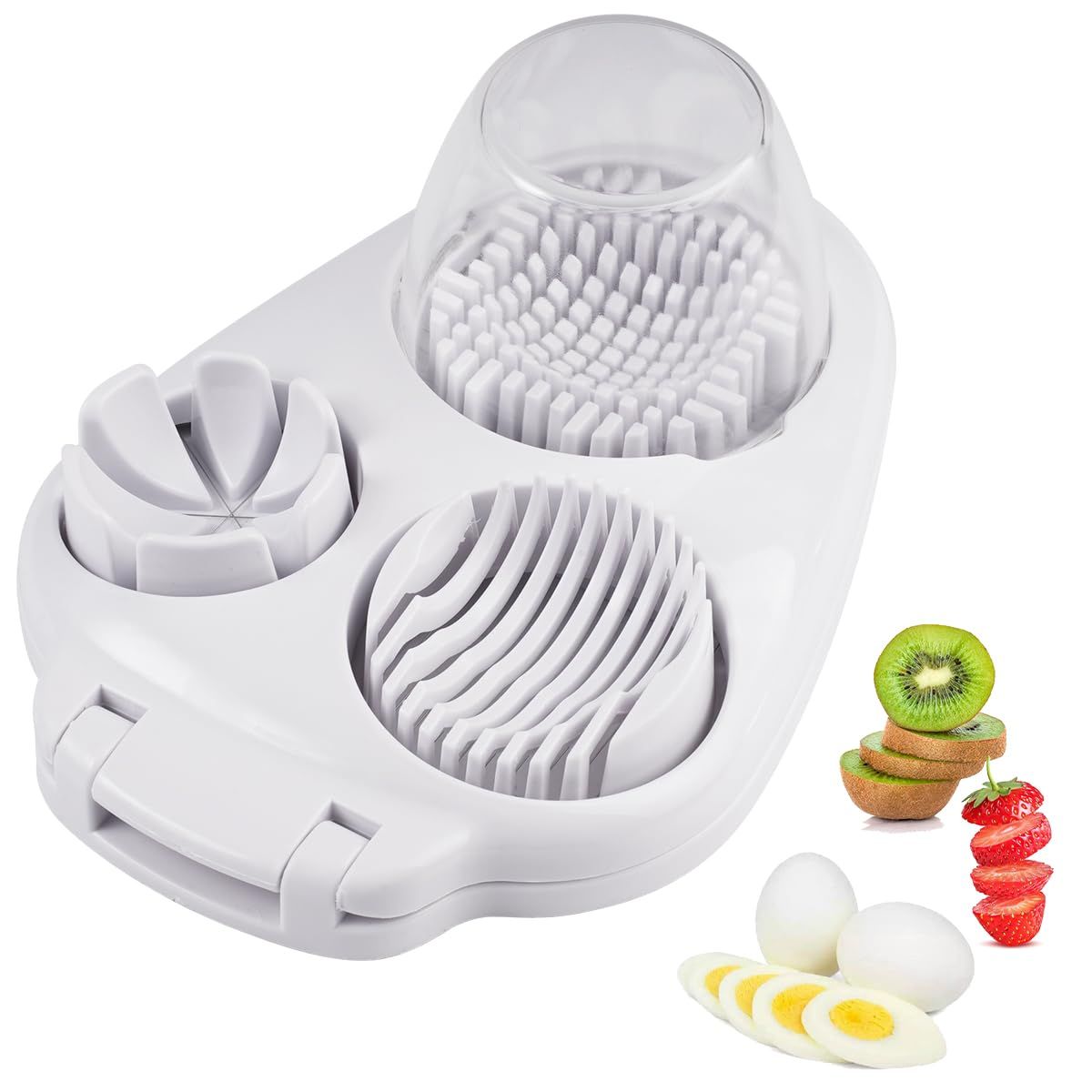 Egg Slicer for Hard Boiled Eggs - 3 Slice Modes Egg Cutter, Heavy Duty, Stainless Steel Dicer - Kitchen Chopper Tool for Strawberry, Mushroom, Grape, Cherry Tomato - White（20*14.5*8cm) - Image 3