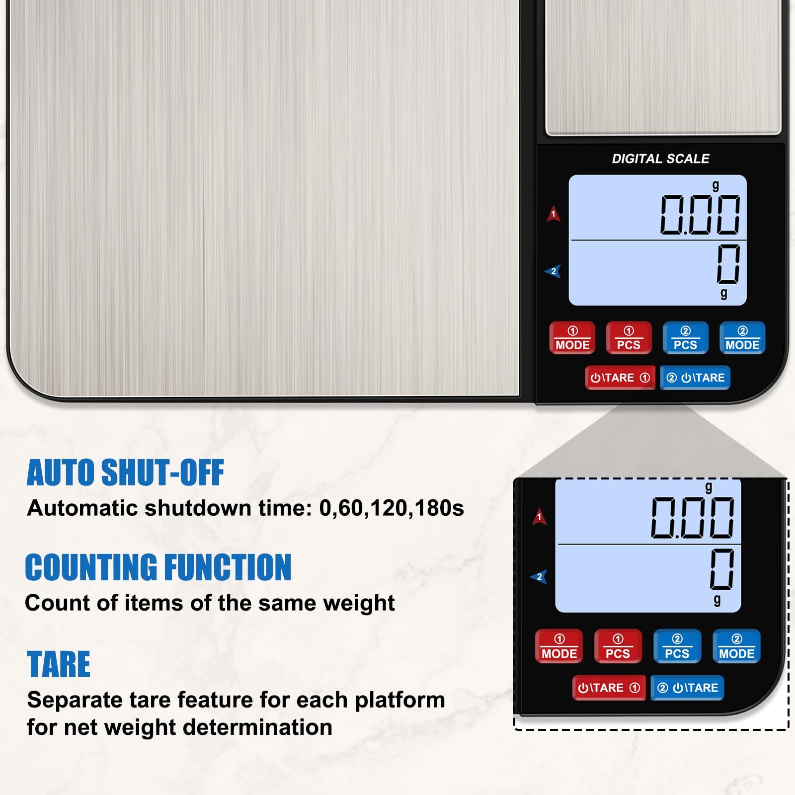 Dual Platform Digital Kitchen Scales, Food Scales with Two Precision, for Baking Cooking Coffee Jewelry, with Stainless Steel（195*140*27mm） - Image 4