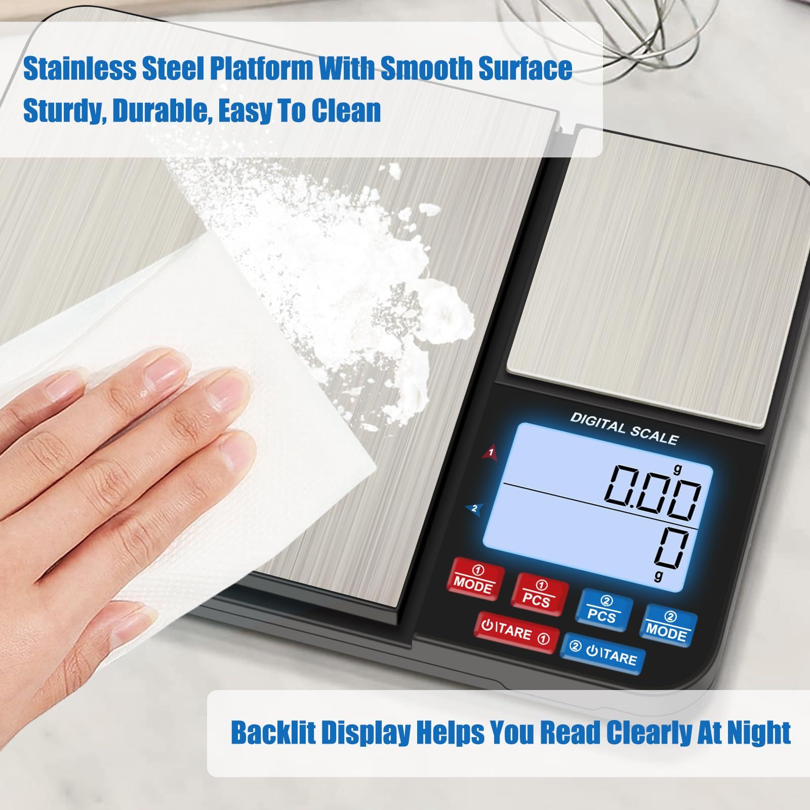 Dual Platform Digital Kitchen Scales, Food Scales with Two Precision, for Baking Cooking Coffee Jewelry, with Stainless Steel（195*140*27mm） - Image 5