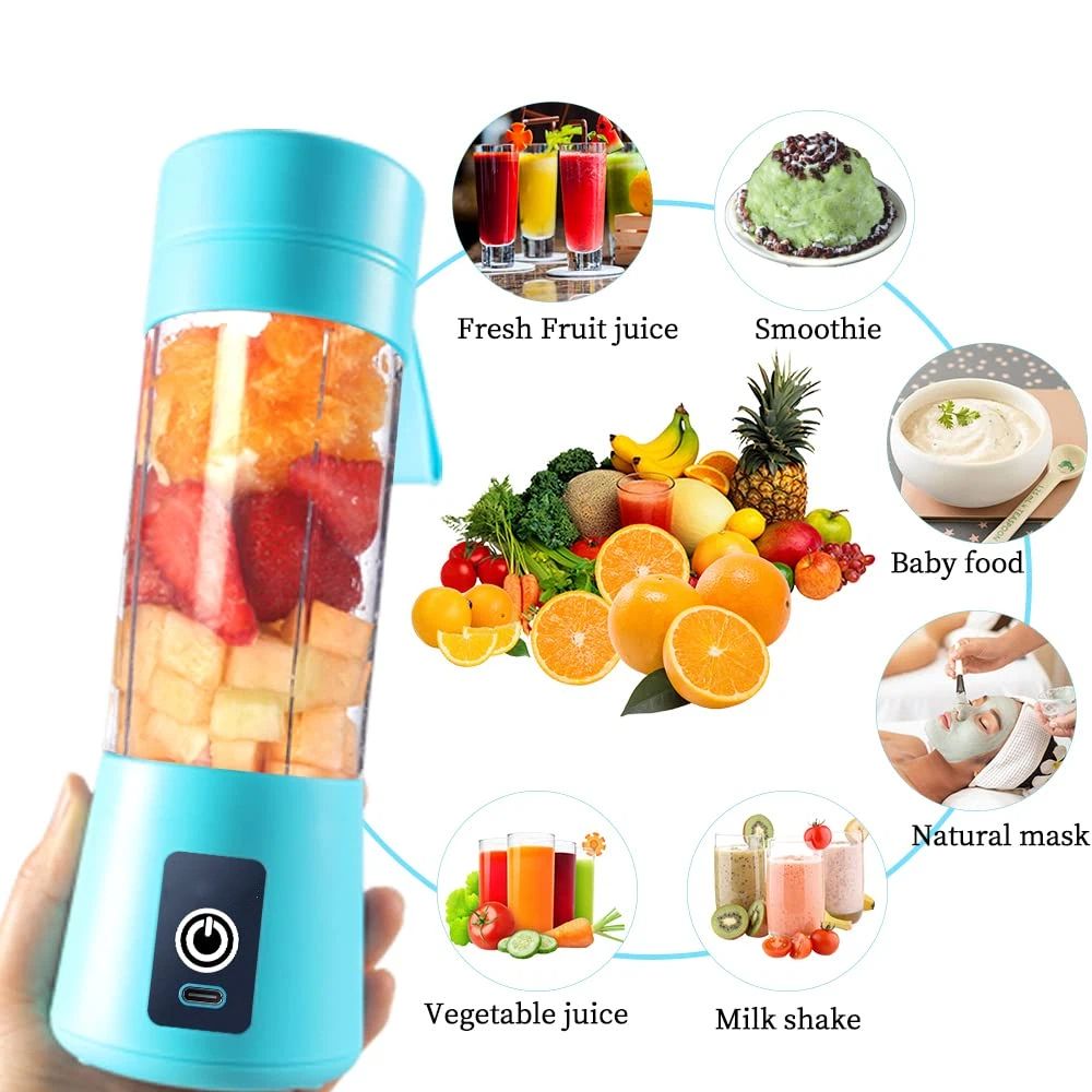 Portable Blender, Personal Mixer Fruit Rechargeable with , Mini Blender for Smoothie, Blue Six Blades 400ml（8*8*25cm) - Image 2