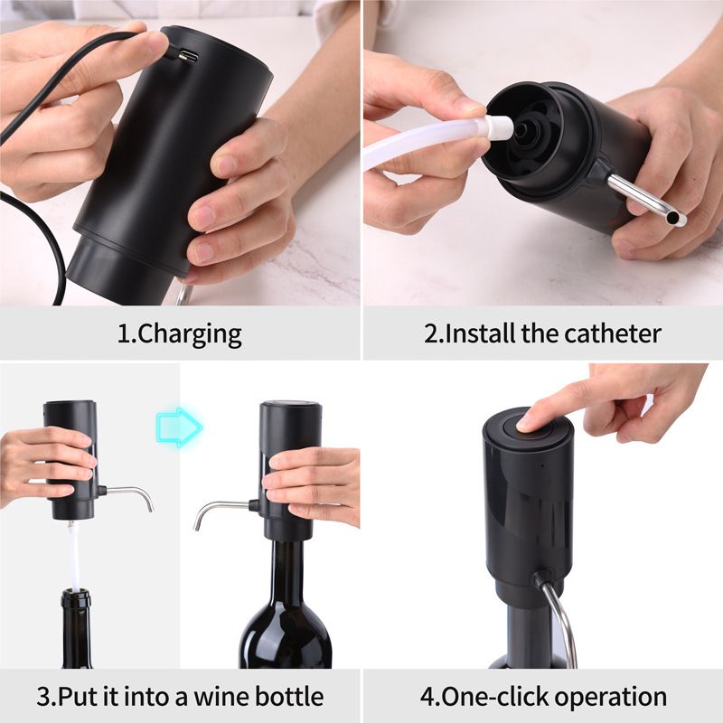 Electric Wine Bottle Opener Set Rechargeable Wine Set with Foil Cutter, Electric Wine Opener, Electric 2in-1 Wine Aerator & Pourer, Electric Vacuum Pump and Wine Stoppers, Black - Image 2