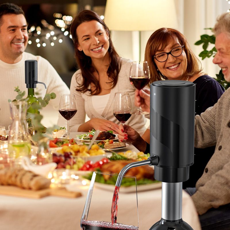 Electric Wine Bottle Opener Set Rechargeable Wine Set with Foil Cutter, Electric Wine Opener, Electric 2in-1 Wine Aerator & Pourer, Electric Vacuum Pump and Wine Stoppers, Black - Image 3