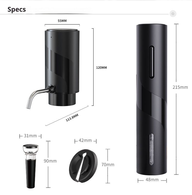 Electric Wine Bottle Opener Set Rechargeable Wine Set with Foil Cutter, Electric Wine Opener, Electric 2in-1 Wine Aerator & Pourer, Electric Vacuum Pump and Wine Stoppers, Black - Image 4