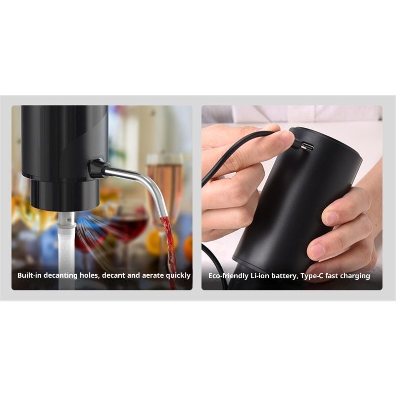 Electric Wine Bottle Opener Set Rechargeable Wine Set with Foil Cutter, Electric Wine Opener, Electric 2in-1 Wine Aerator & Pourer, Electric Vacuum Pump and Wine Stoppers, Black - Image 5
