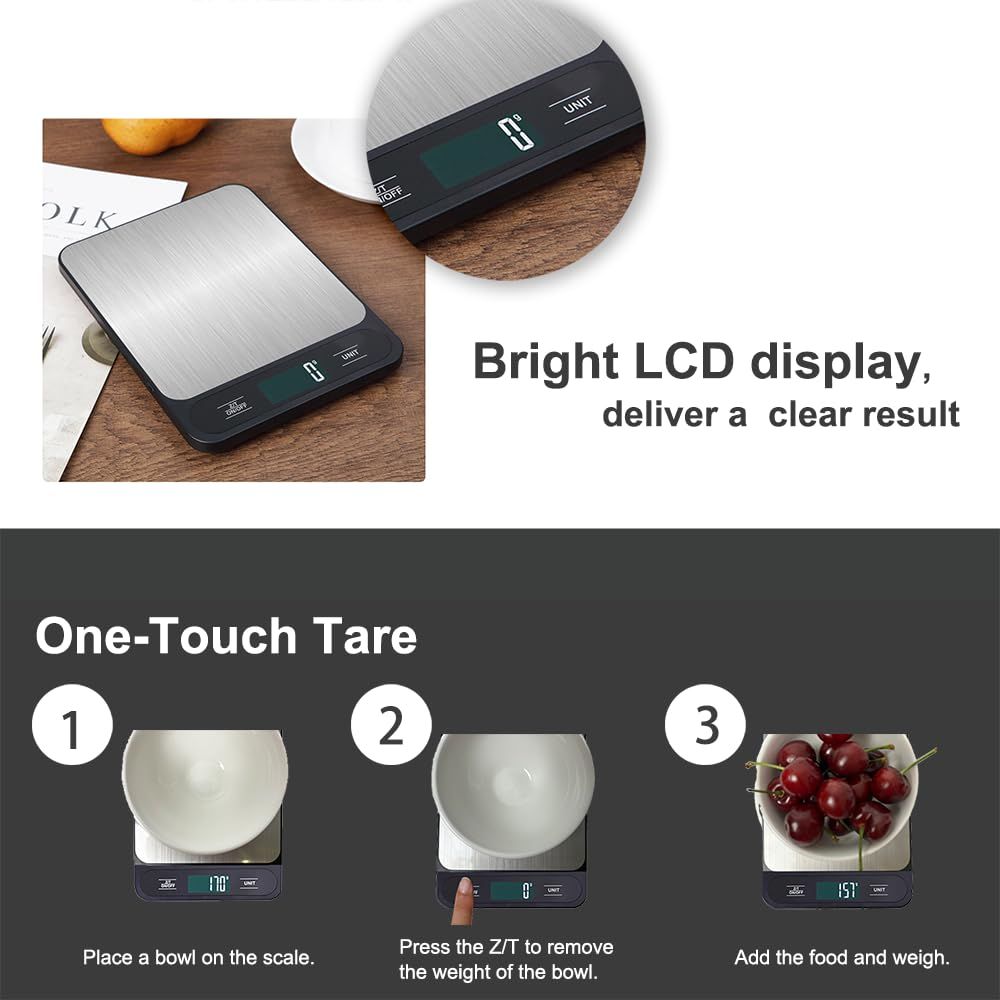 Digital Kitchen Food Scale for Cooking Baking Coffee Scale 5000g by 1g with Tare and LCD Display Food Weight Scale,（Black charging model） - Image 3