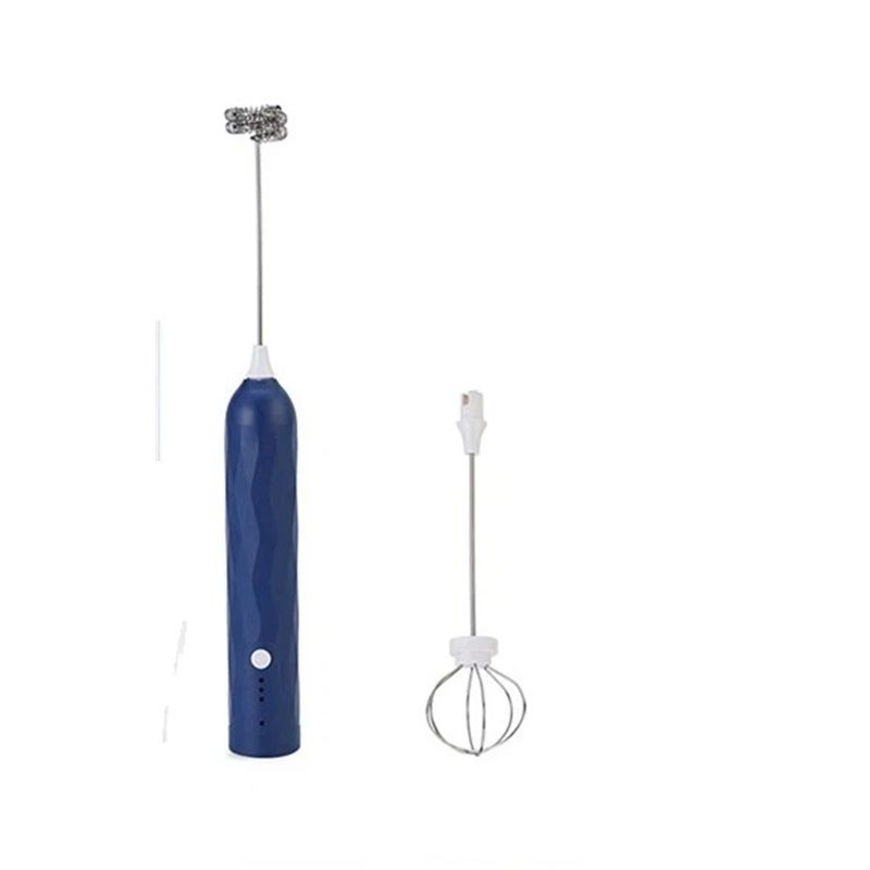 Handheld Milk Frother, Coffee Foam Maker USB Rechargeable Hand Drink Mixer 3 Speeds Electric Whisk Adjustable Hand Held Blender with 2 Heads (Blue) - Image 1