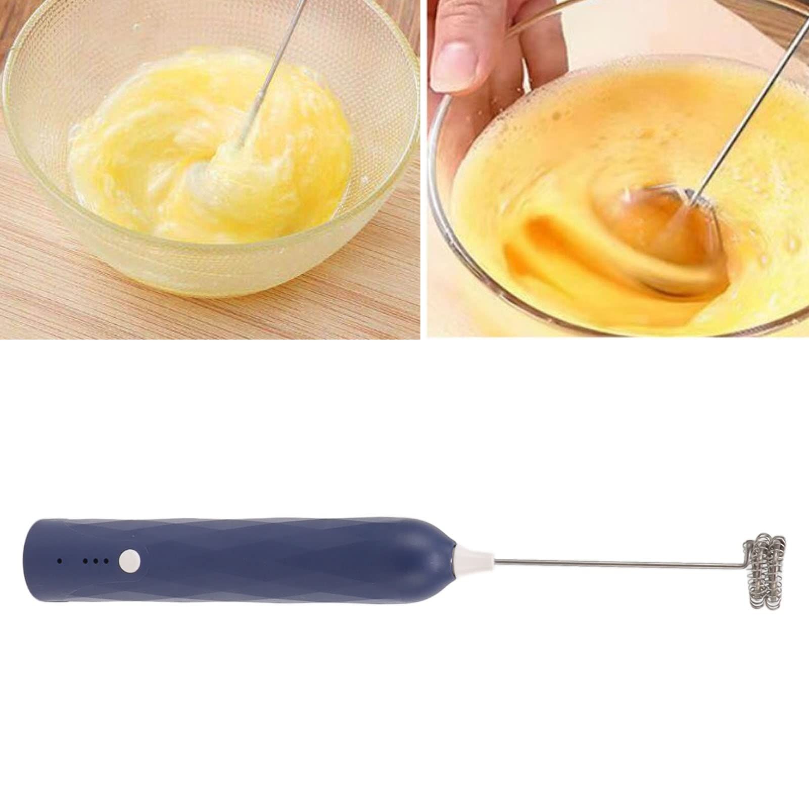 Handheld Milk Frother, Coffee Foam Maker USB Rechargeable Hand Drink Mixer 3 Speeds Electric Whisk Adjustable Hand Held Blender with 2 Heads (Blue) - Image 2
