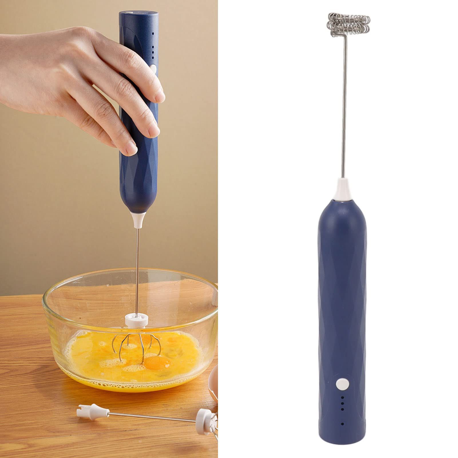 Handheld Milk Frother, Coffee Foam Maker USB Rechargeable Hand Drink Mixer 3 Speeds Electric Whisk Adjustable Hand Held Blender with 2 Heads (Blue) - Image 3