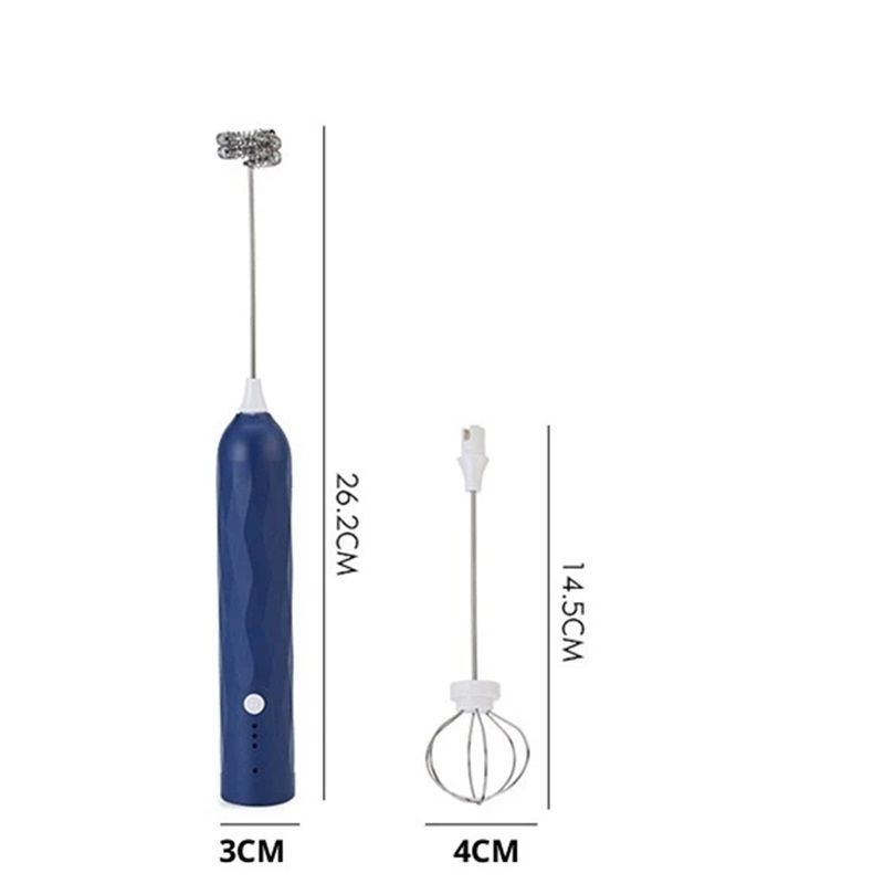 Handheld Milk Frother, Coffee Foam Maker USB Rechargeable Hand Drink Mixer 3 Speeds Electric Whisk Adjustable Hand Held Blender with 2 Heads (Blue) - Image 5