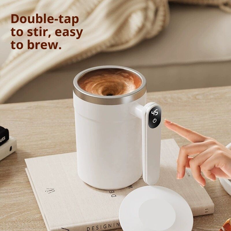 Self Stirring Coffee Mug-Automatic Magnetic Stirring Cup for Easy Mixing | USB Rechargeable with 304 Stainless Steel Interior,Silicone Lid,Ideal for Coffee,Cocoa,Milk（white 400ml） - Image 2