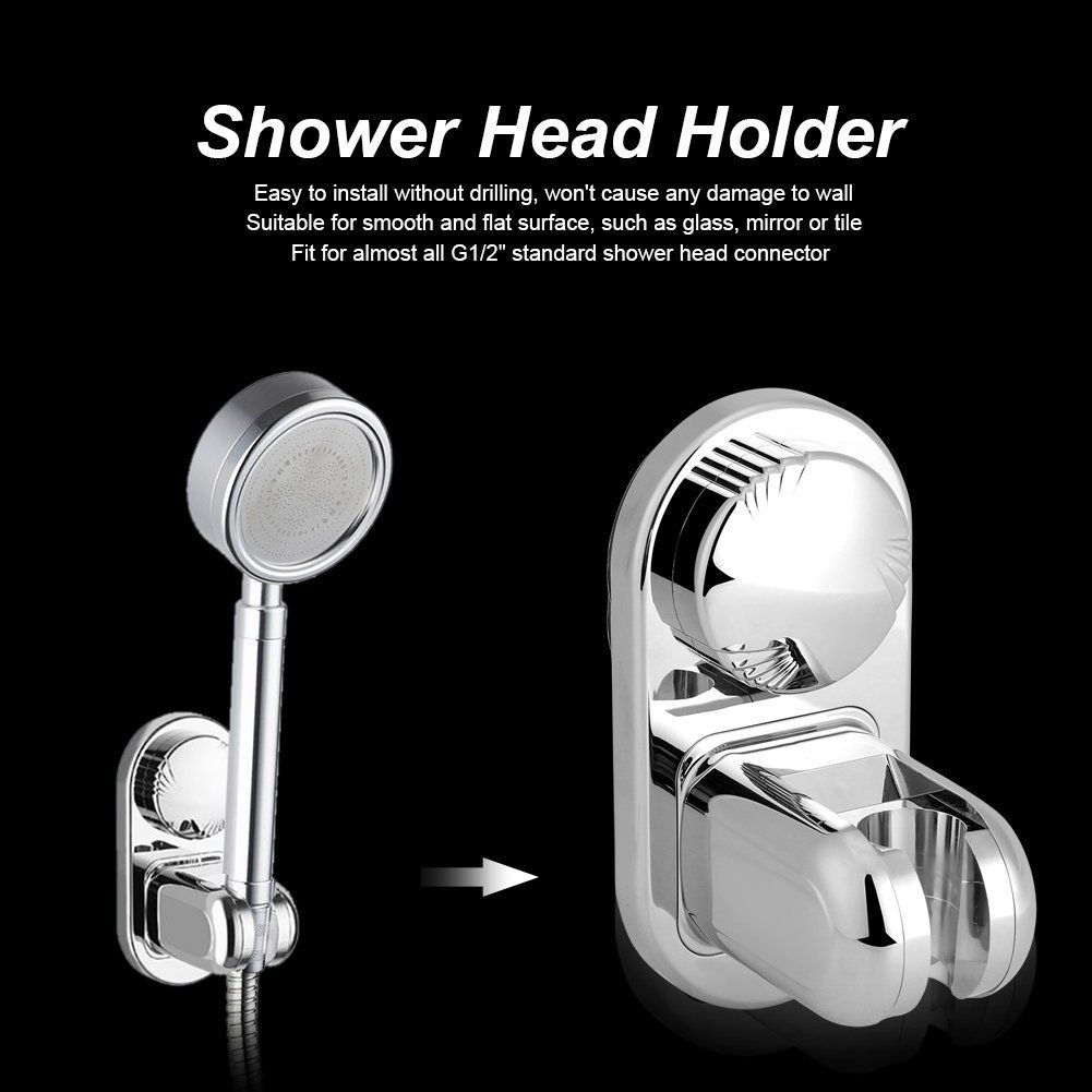 Suction cup Handheld Shower Head Holder - Designed For Large Shower Head - Relocatable Horizontal Setting - - Wider Input - Wall mounted with Vacuum Power (Polished Chrome) - Image 2