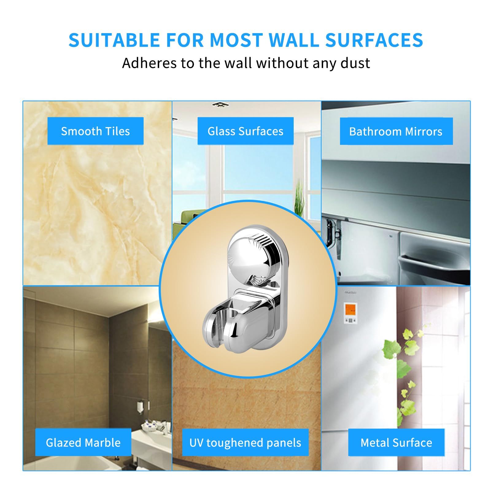 Suction cup Handheld Shower Head Holder - Designed For Large Shower Head - Relocatable Horizontal Setting - - Wider Input - Wall mounted with Vacuum Power (Polished Chrome) - Image 4