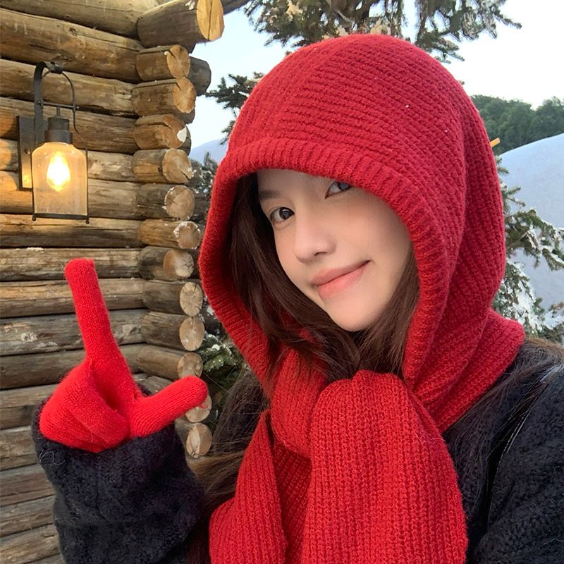 Women Winter 2 in 1 Hooded Hat Scarf Wrap Shawl Crochet Knit Pullover Neckwarmer, for Winter Cold Weather Neck - Image 2
