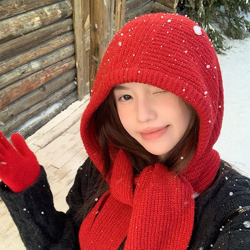 Women Winter 2 in 1 Hooded Hat Scarf Wrap Shawl Crochet Knit Pullover Neckwarmer, for Winter Cold Weather Neck - Image 3