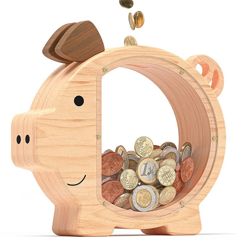 Wooden Piggy Bank for Kids Cute Money Bank for Boys and Girls Clear Wood Money Box Personalized Saving Money Jar, Creative Present for Children Birthday Chrismas & Decor (Naturl Wood, Standard) - Image 1