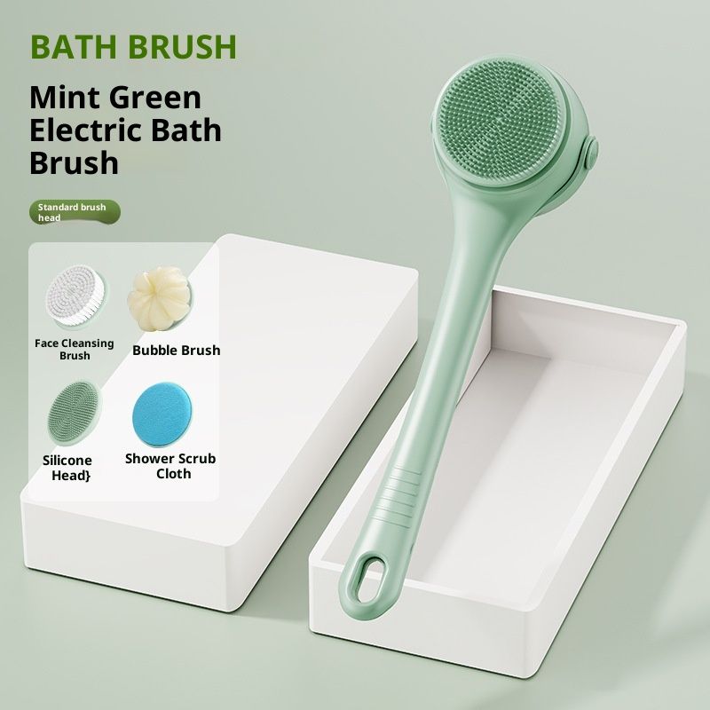 Electric Body Brush Back Scrubber for Shower, Auto Spinning Exfoliating Massage Bath Brush Rechargeable, Dual Long Handle, Deep Cleansing, Waterproof, Rotating Body Brushes with 4 Brush Heads - Image 3