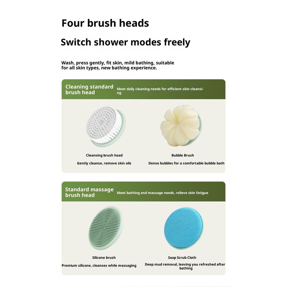 Electric Body Brush Back Scrubber for Shower, Auto Spinning Exfoliating Massage Bath Brush Rechargeable, Dual Long Handle, Deep Cleansing, Waterproof, Rotating Body Brushes with 4 Brush Heads - Image 5