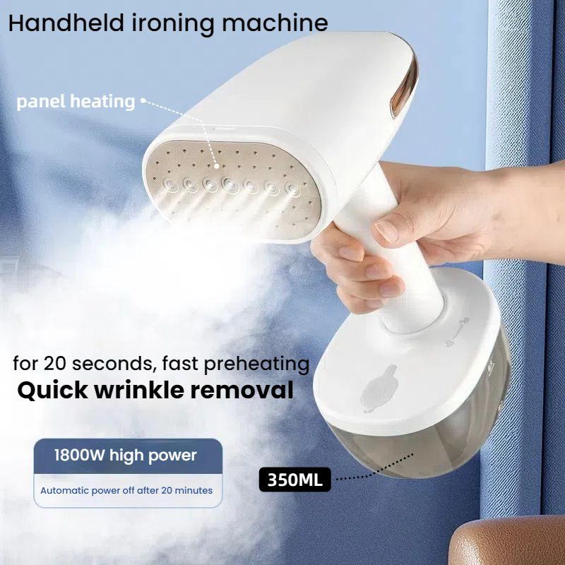 Powerful Handheld Fabric Steamer - 1800W with Fast Ceramic Heat-Up Plate, 2-in-1 Ironing & Wrinkle Remover, Steam Nozzle, Lint Brush - White, for US plug Only - Image 2