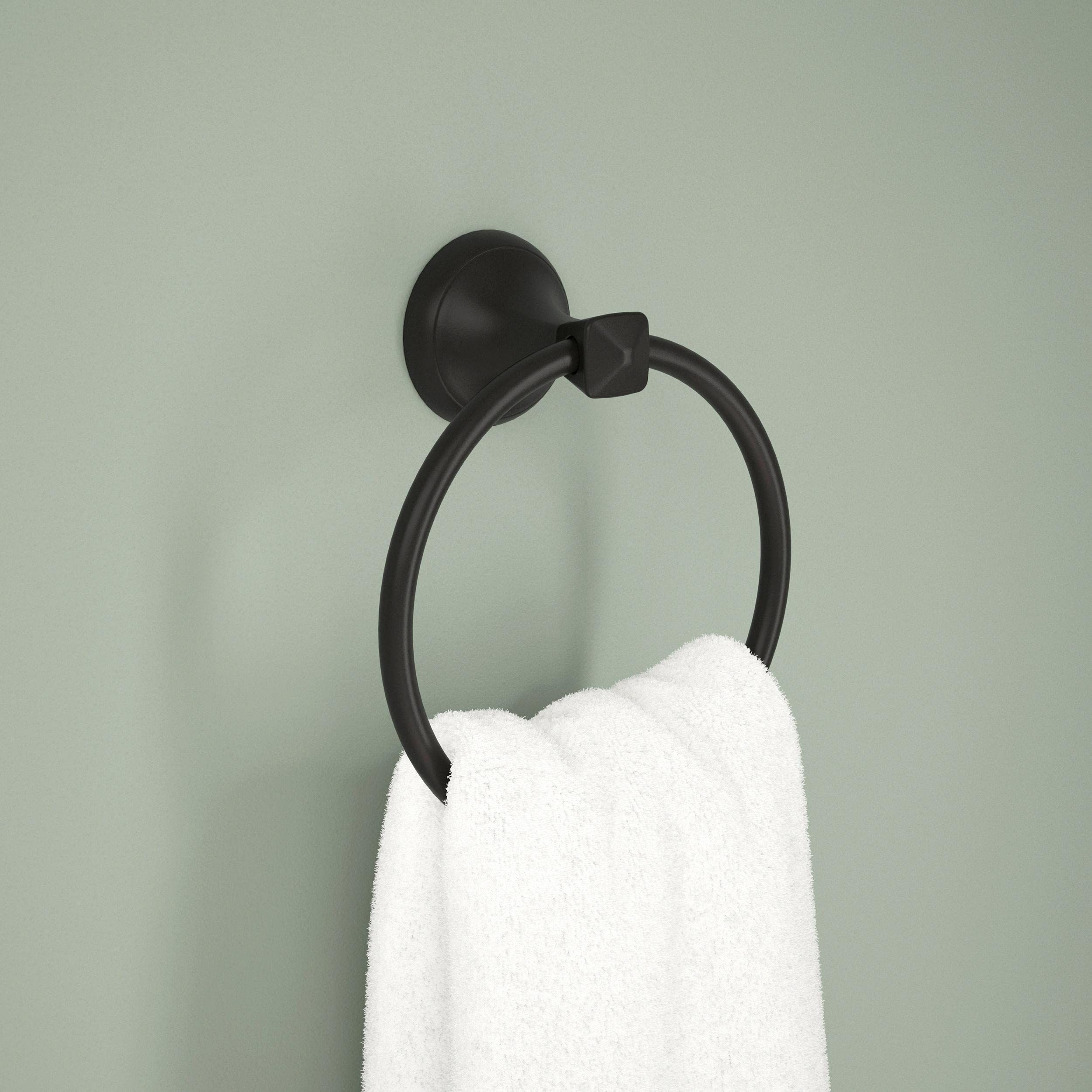 Modern Bathroom Hand Towel Ring, Bathroom Accessories Bath Towel Hanger for Kitchen,Matte Black（18*15.5cm)（The packaging includes three screws） - Image 2