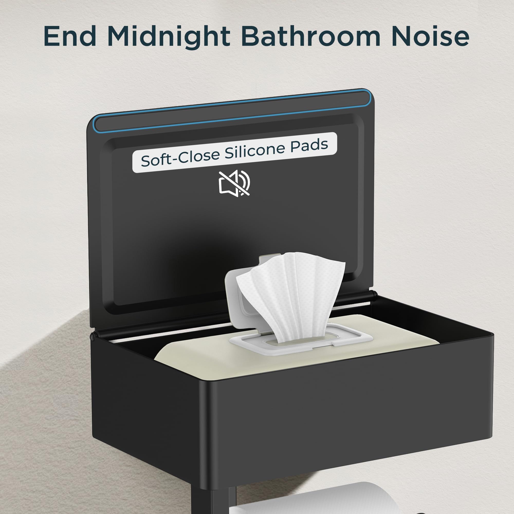 Matte Black Toilet Paper Holder with Shelf, Wipe Holder for Bathroom Flushable Wipes Dispenser Toilet Paper and Wipes Holder Toilet Paper Holder with Storage（20.5*13*15.5cm) - Image 3