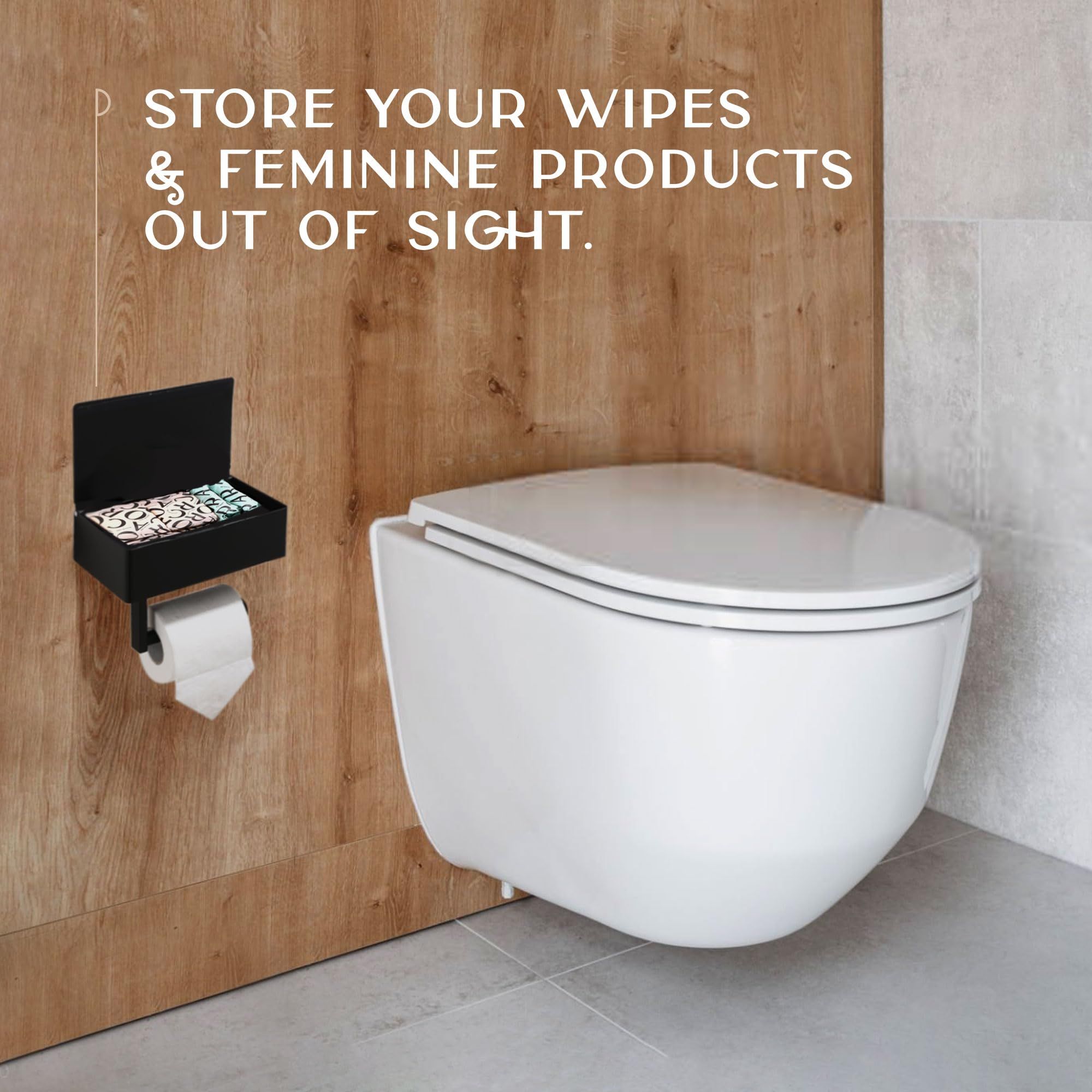Matte Black Toilet Paper Holder with Shelf, Wipe Holder for Bathroom Flushable Wipes Dispenser Toilet Paper and Wipes Holder Toilet Paper Holder with Storage（20.5*13*15.5cm) - Image 5