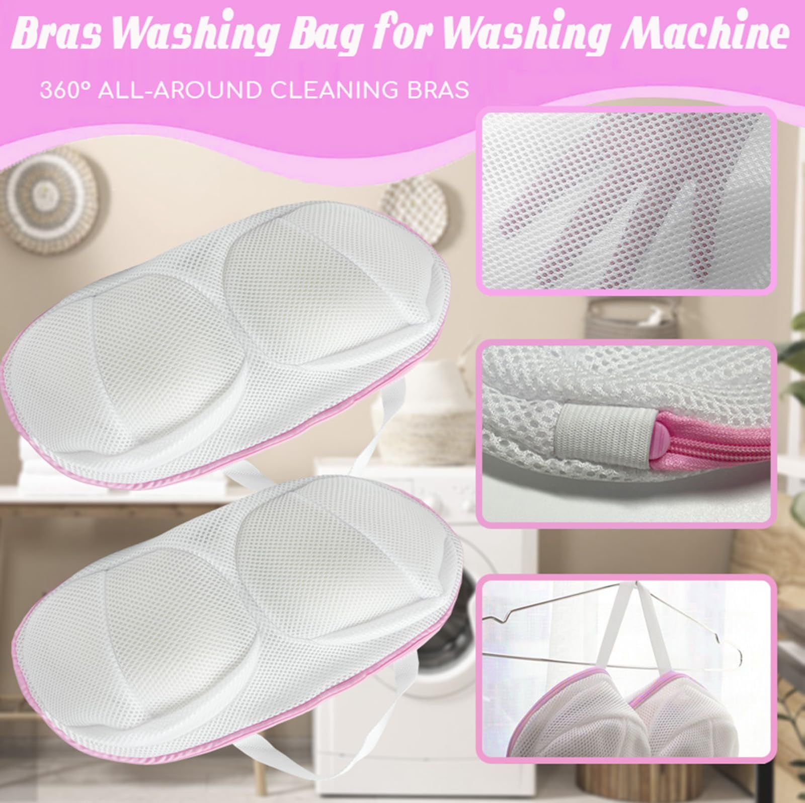 Bra Washing Bags for Laundry - 6 PCS, Lingerie Bag Underwear Brassiere Washing Bags with Zipper for Women Laundry Storage (thicken-Pink 6 pack，33*20cm) - Image 2