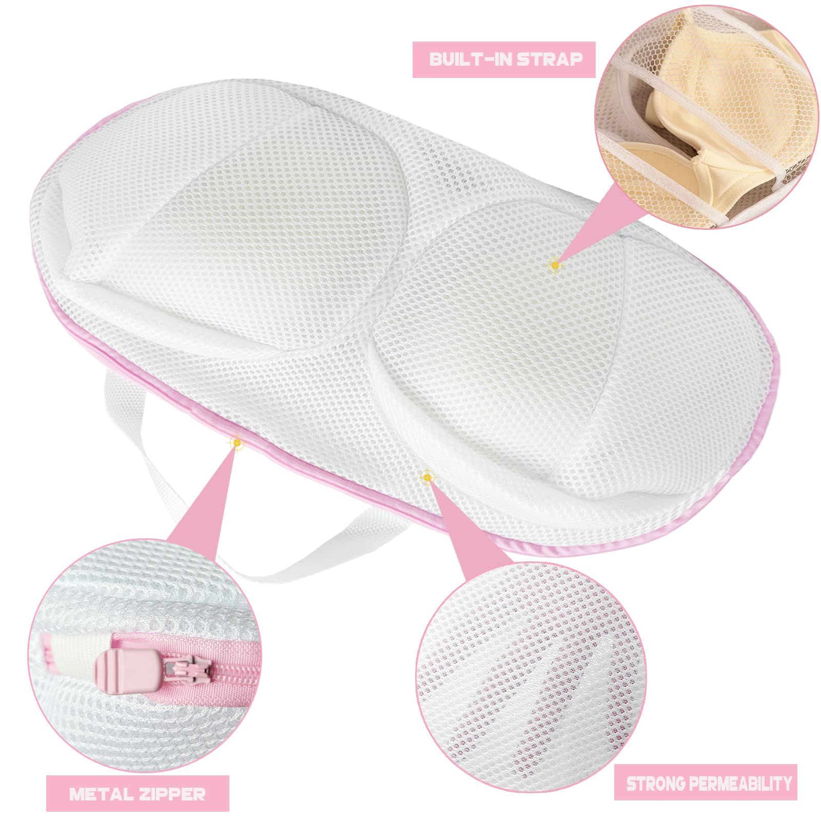 Bra Washing Bags for Laundry - 6 PCS, Lingerie Bag Underwear Brassiere Washing Bags with Zipper for Women Laundry Storage (thicken-Pink 6 pack，33*20cm) - Image 3