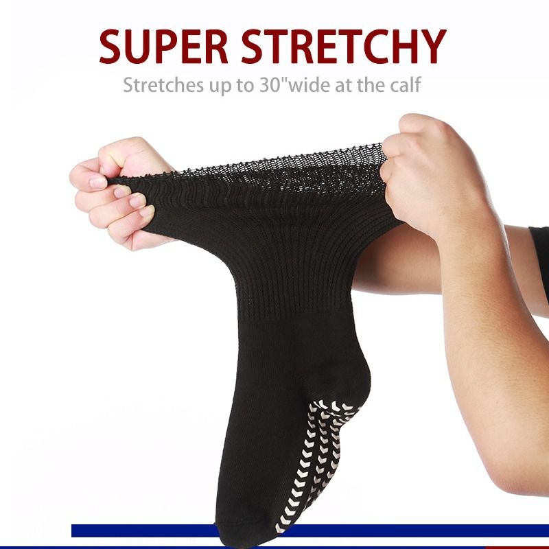 Extra Width Diabetic Socks Men Women-4 Pairs Wide Edema Sock for Swollen Feet,Non Slip Cast Bariatric Socks - Image 2