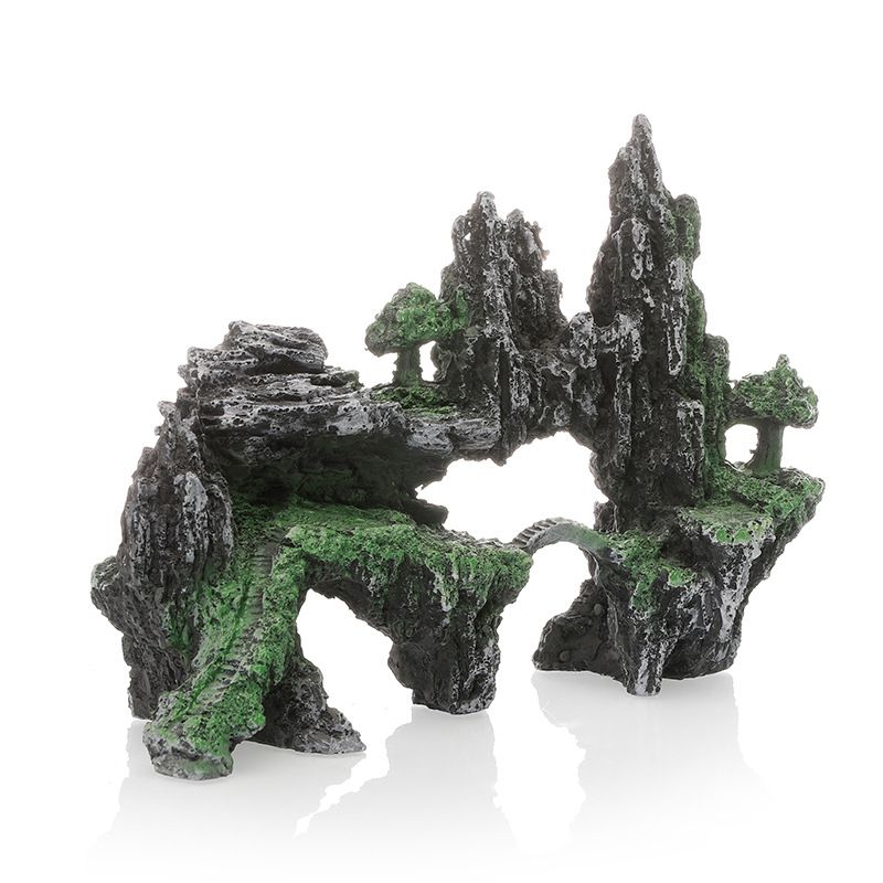 Large Fish Tank Decorations, Mountain View Aquarium Ornament with Tree House Cave Bridge Artificial Plastic Plants Aquarium Decorations - Image 1