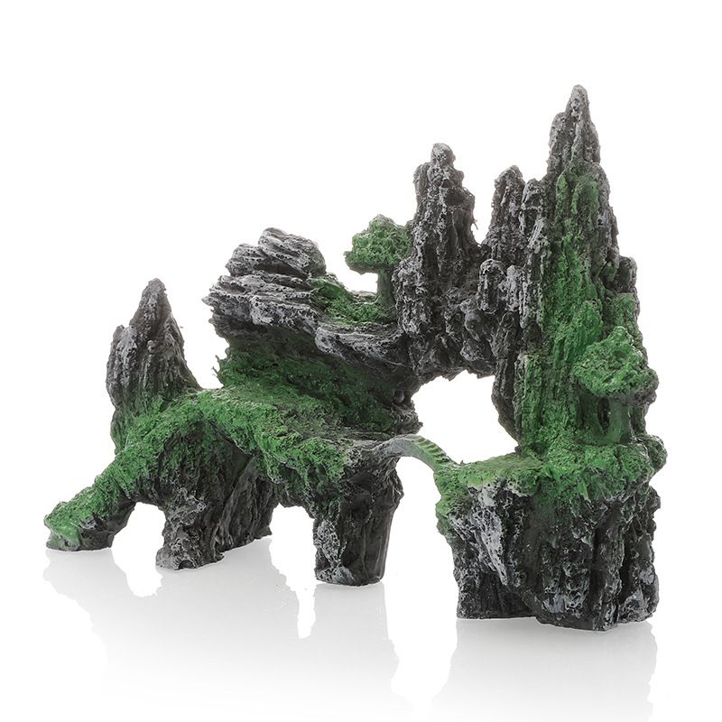 Large Fish Tank Decorations, Mountain View Aquarium Ornament with Tree House Cave Bridge Artificial Plastic Plants Aquarium Decorations - Image 2