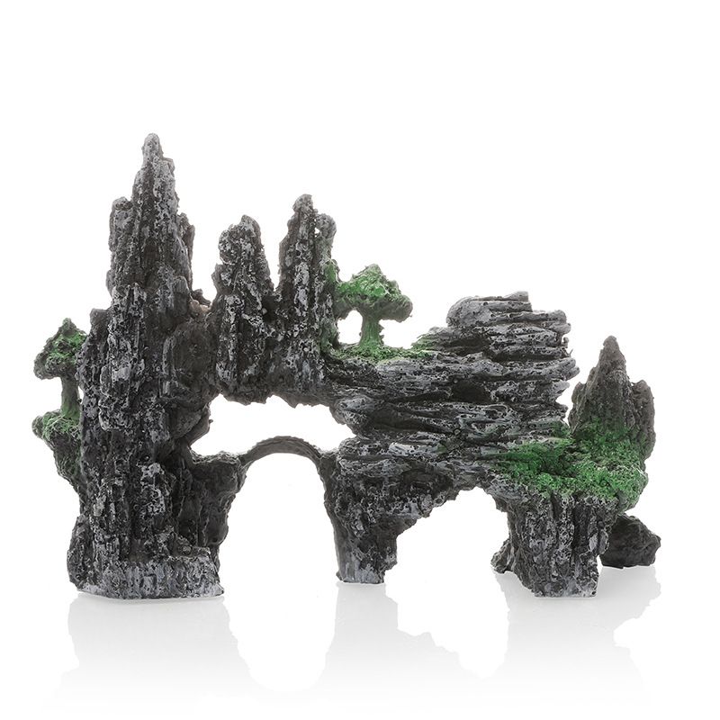 Large Fish Tank Decorations, Mountain View Aquarium Ornament with Tree House Cave Bridge Artificial Plastic Plants Aquarium Decorations - Image 3