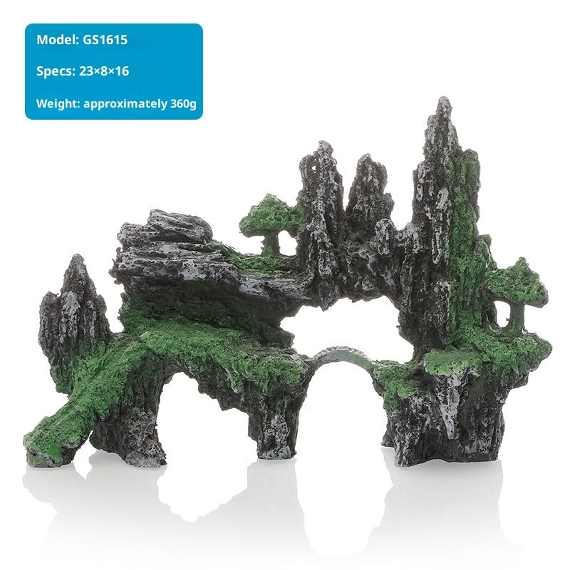 Large Fish Tank Decorations, Mountain View Aquarium Ornament with Tree House Cave Bridge Artificial Plastic Plants Aquarium Decorations - Image 4