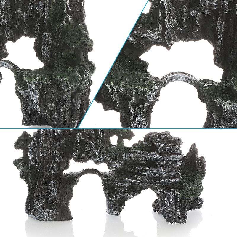 Large Fish Tank Decorations, Mountain View Aquarium Ornament with Tree House Cave Bridge Artificial Plastic Plants Aquarium Decorations - Image 5