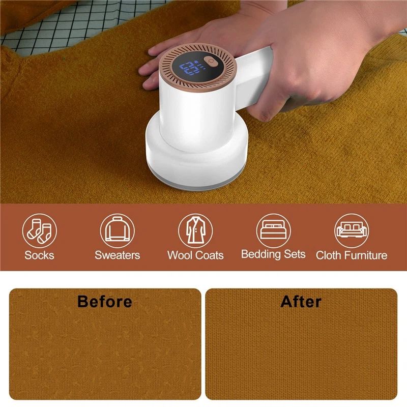 Fabric Shaver Fuzz Remover Rechargeable,  Electric Lint Remover Shaver with 2Blades ， Digital Display, Sweater Couch Fabric Pill Shaver for Sweater90*107*190mm - Image 3