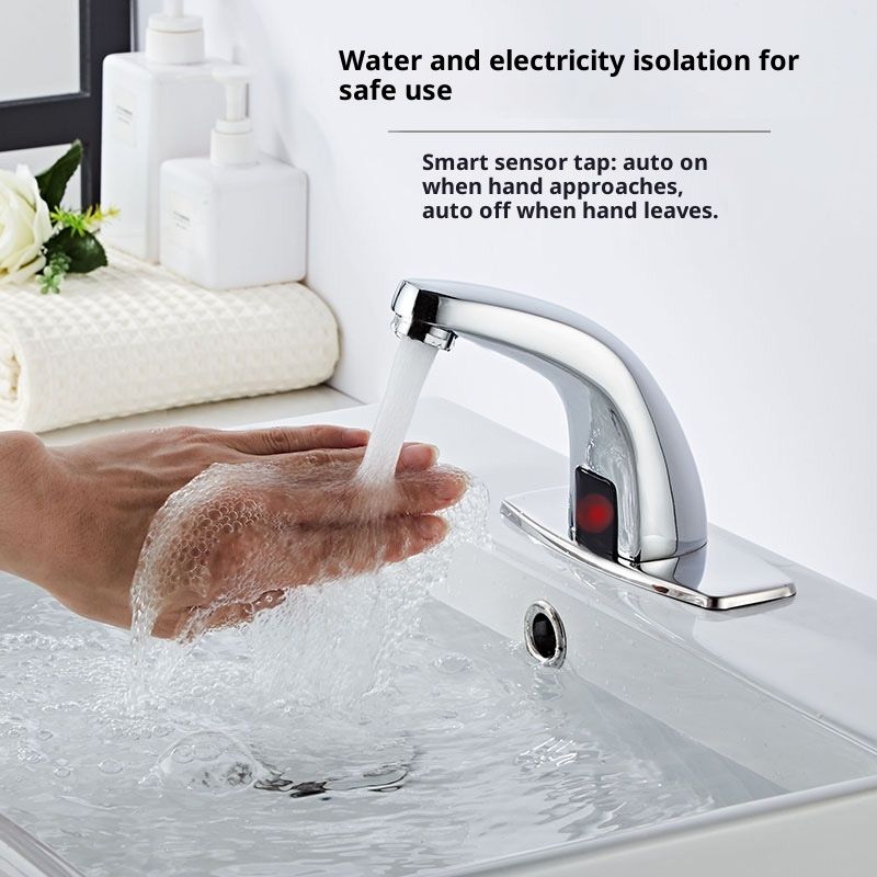 Touchless Bathroom Sink Faucet, Motion Automatic Sensor Faucet with Hole Cover Plate, Chrome for Water Bath Commercial Lavatory Farmhouse - Image 4