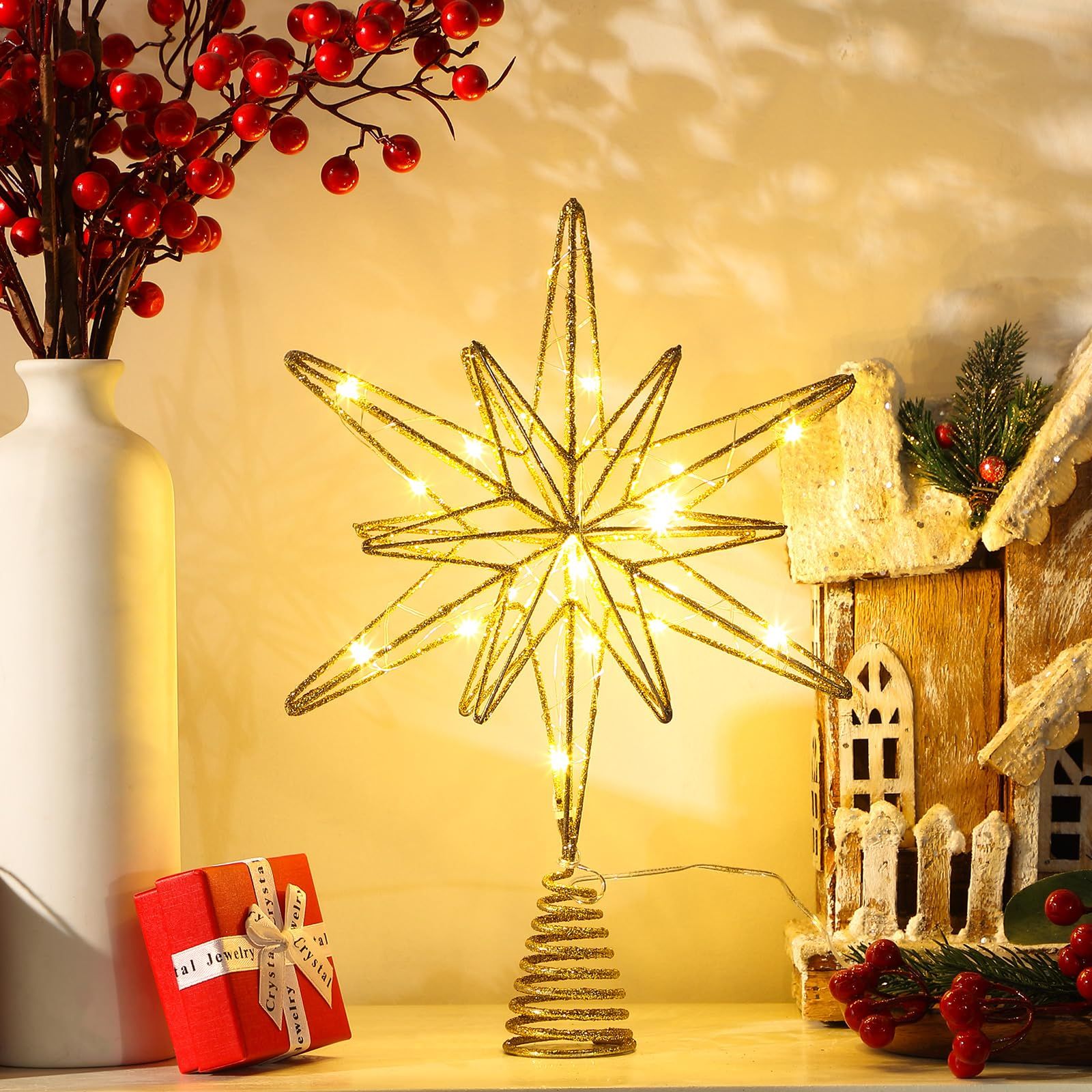 Large Christmas Star Tree Topper ,12.5 Inch Star Tree Topper Glitter Sparkle Xmas Treetop Ornament for Home Holiday Party Decorations(Gold) - Image 2