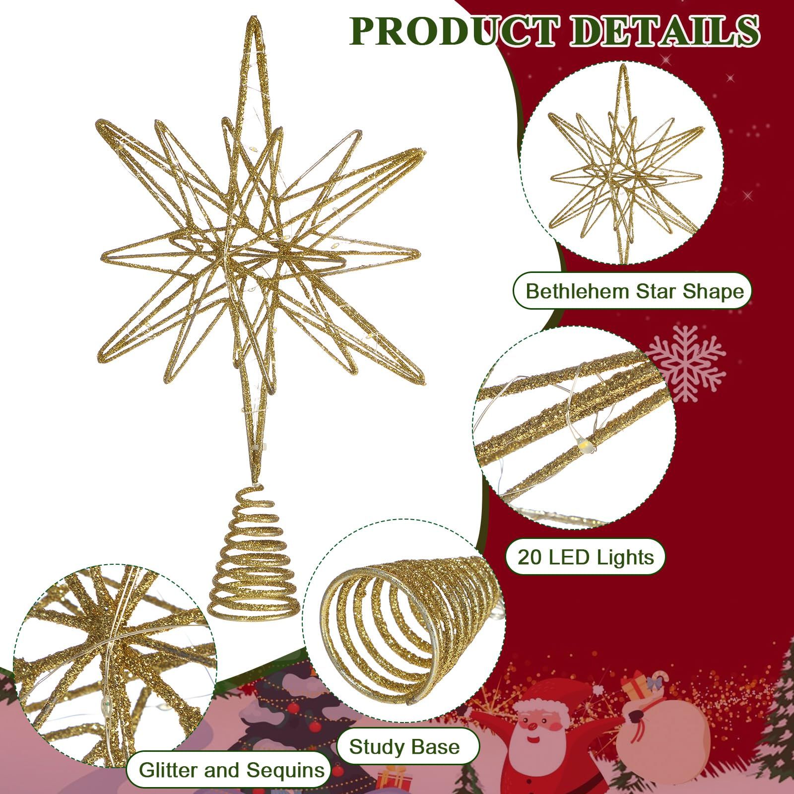 Large Christmas Star Tree Topper ,12.5 Inch Star Tree Topper Glitter Sparkle Xmas Treetop Ornament for Home Holiday Party Decorations(Gold) - Image 3