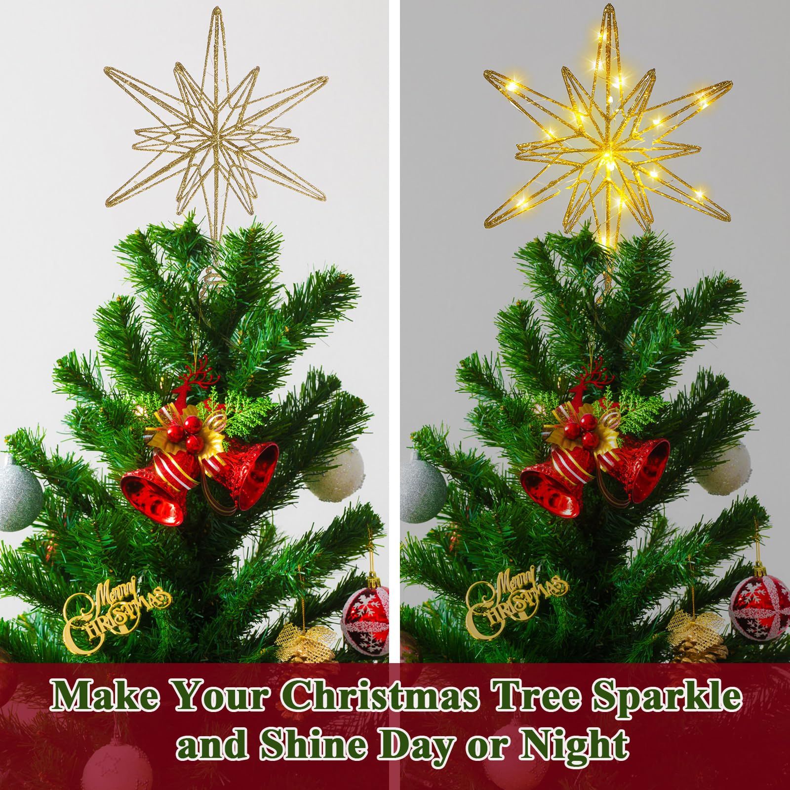 Large Christmas Star Tree Topper ,12.5 Inch Star Tree Topper Glitter Sparkle Xmas Treetop Ornament for Home Holiday Party Decorations(Gold) - Image 4