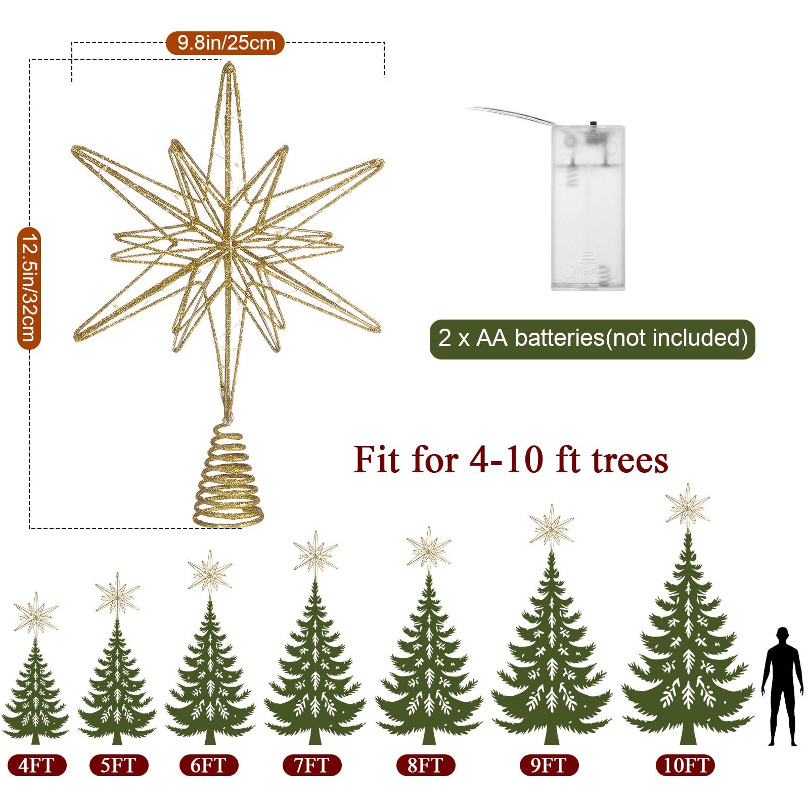Large Christmas Star Tree Topper ,12.5 Inch Star Tree Topper Glitter Sparkle Xmas Treetop Ornament for Home Holiday Party Decorations(Gold) - Image 5