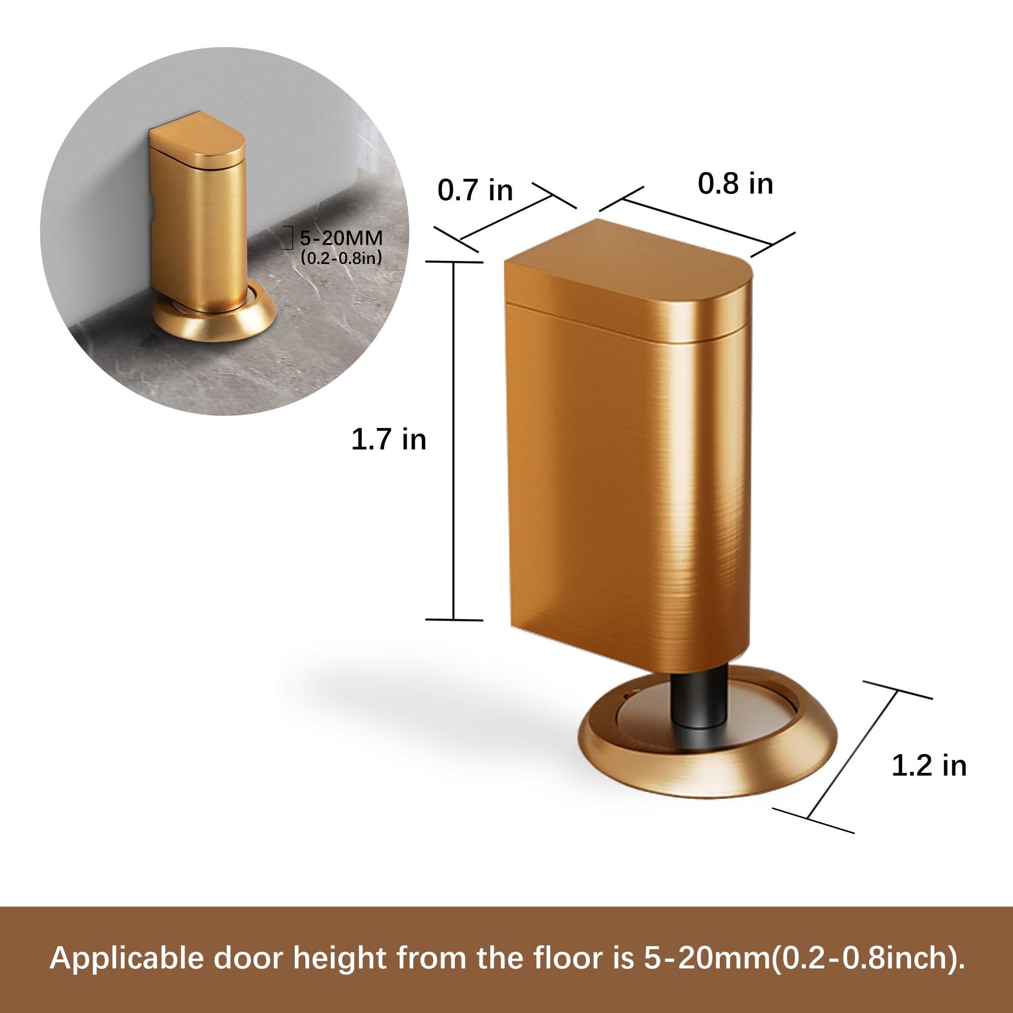Windproof Magnetic Door Stoppers No Drilling Door Stop Strong Magnet Keep Door Open Door Catch Holder Wall Protect with Screws and 3M Adhesive, Matte Gold, 1 Pack - Image 3