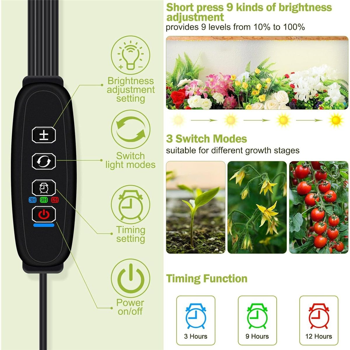 Grow Lights for Indoor Plant, LED Grow Light with Clip, Upgrade LEDs Clip On Plant Lights, Full Spectrum LED Plant Growing Lamp with 3 Modes , Auto Timer 3/9/12H - Image 4