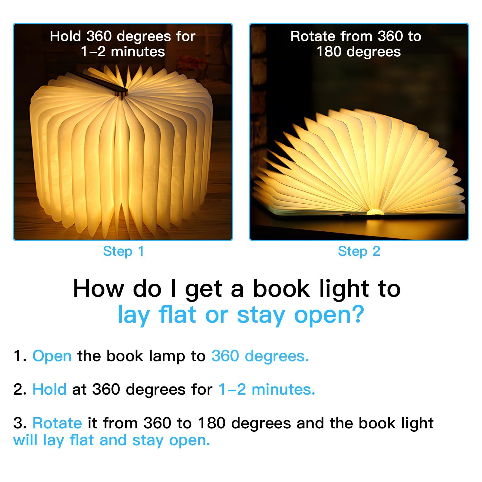 Wooden Book Lamp, Foldable Paper Books Light, Novelty Lighting 360° Bookshaped Night Light,  Paper Lantern for Bookish Decor & Book Lovers Gifts, Christmas Gifts Choice（10.5*14.5*3.8cm) - Image 2