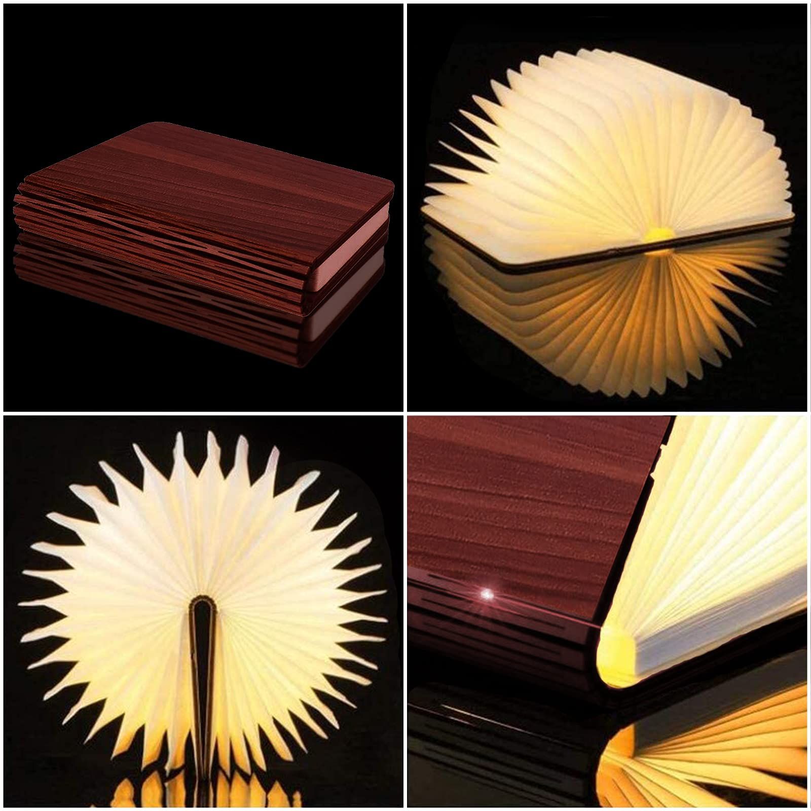 Wooden Book Lamp, Foldable Paper Books Light, Novelty Lighting 360° Bookshaped Night Light,  Paper Lantern for Bookish Decor & Book Lovers Gifts, Christmas Gifts Choice（10.5*14.5*3.8cm) - Image 4
