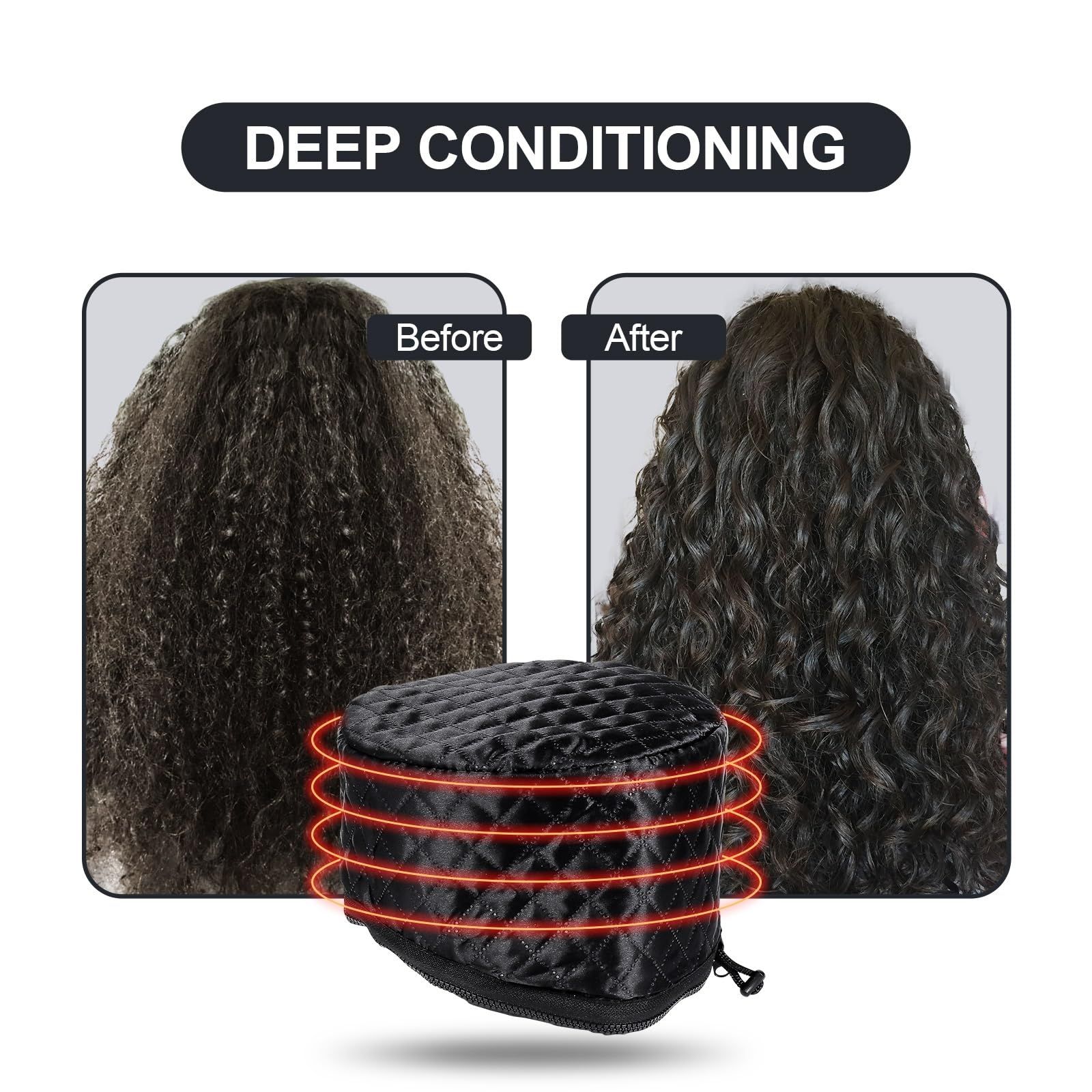 Electric Hair Steamer Cap, Hair Care Hat Heating Cap with 10 Gears Temperature and Timer Control, Thermal Heat Cap for Black Hair Thermal (Black23*17*13cm) - Image 3