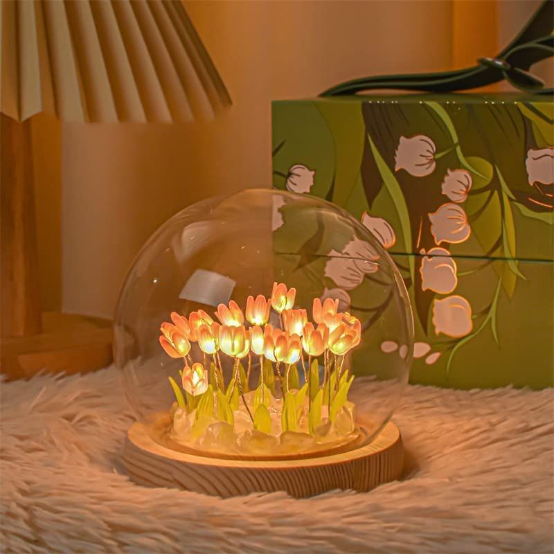 Tulip Night Light Handmade Tulip Decoration Bedroom Sleep Light Atmosphere Simulation Flower Birthday Gift for Friends, Girls, Family (13 Flowers)（10*10*10cm) - Image 4