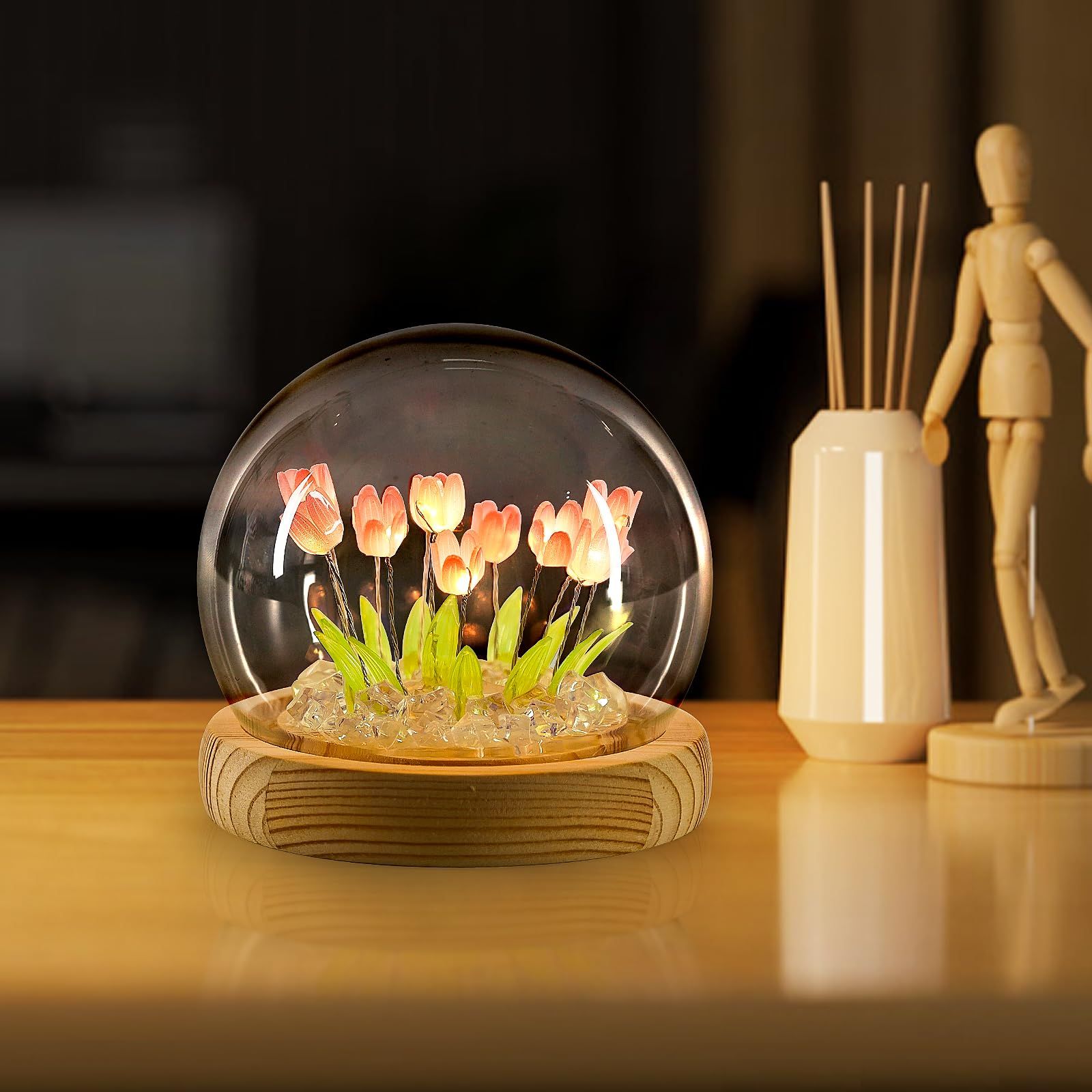 Tulip Night Light Handmade Tulip Decoration Bedroom Sleep Light Atmosphere Simulation Flower Birthday Gift for Friends, Girls, Family (13 Flowers)（10*10*10cm) - Image 5